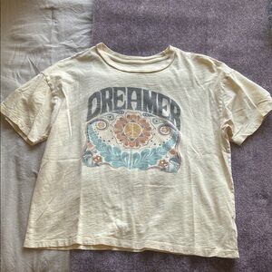 American Eagle Outfitters Yellow and Blue Crop Top Dreamer Graphic
